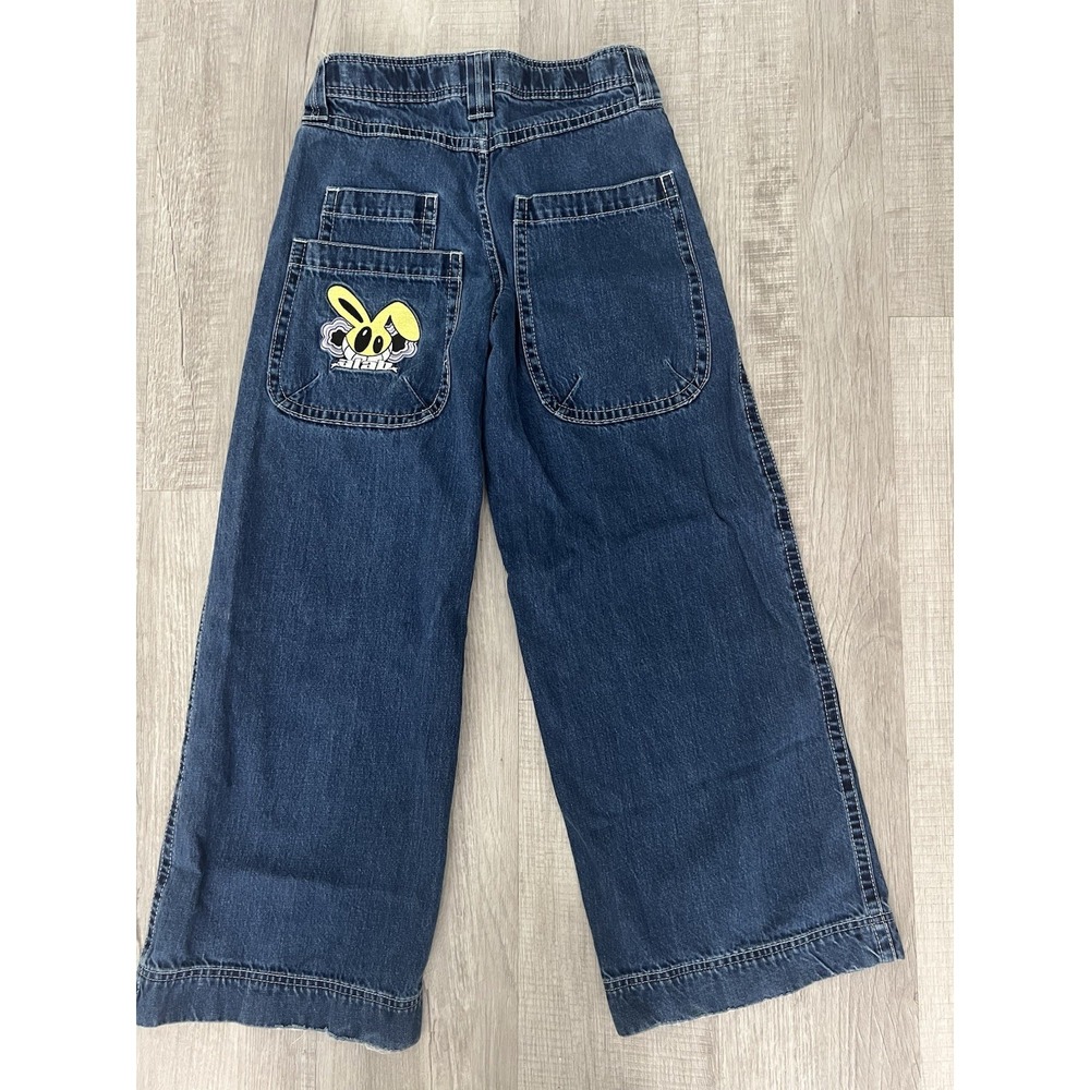 Dark Blue Wide Leg Denim Jeans with Bunny Pocket Accent